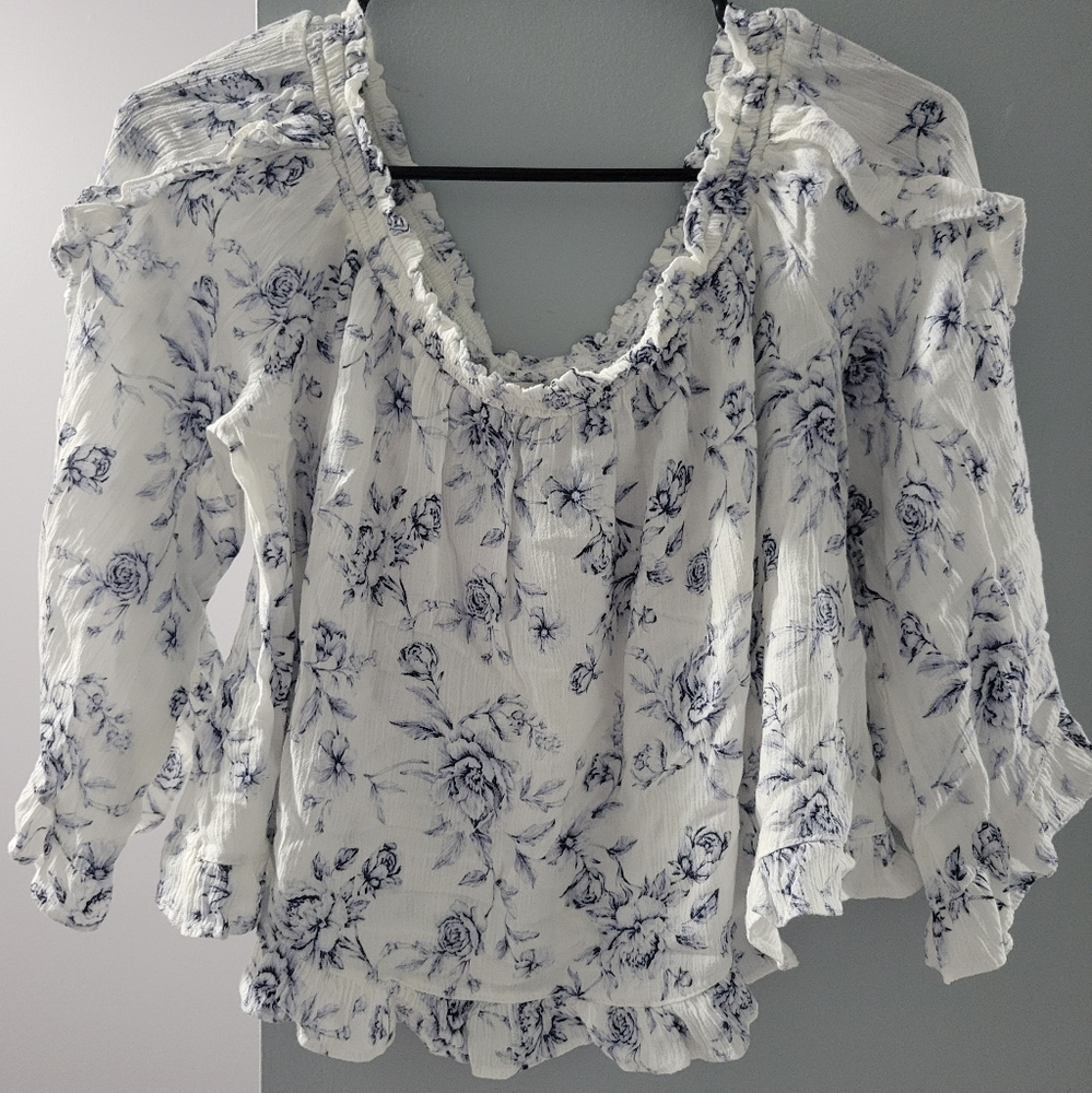American Eagle Romantic Ruffle Bell Sleeve Top